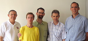 Ferrell, Scott, and brethren from Lithuania at the Czech lectures, 2006.