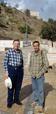 Ferrell Jenkins and Todd Bolen at Gihon Spring, Jerusalem. BiblicalStudies.info.