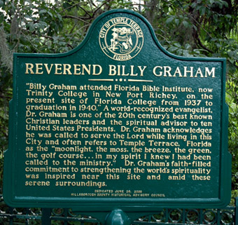 Graham marker near Florida College, Temple Terrace, FL. Photo by Ferrell Jenkins, 05-01-2004.